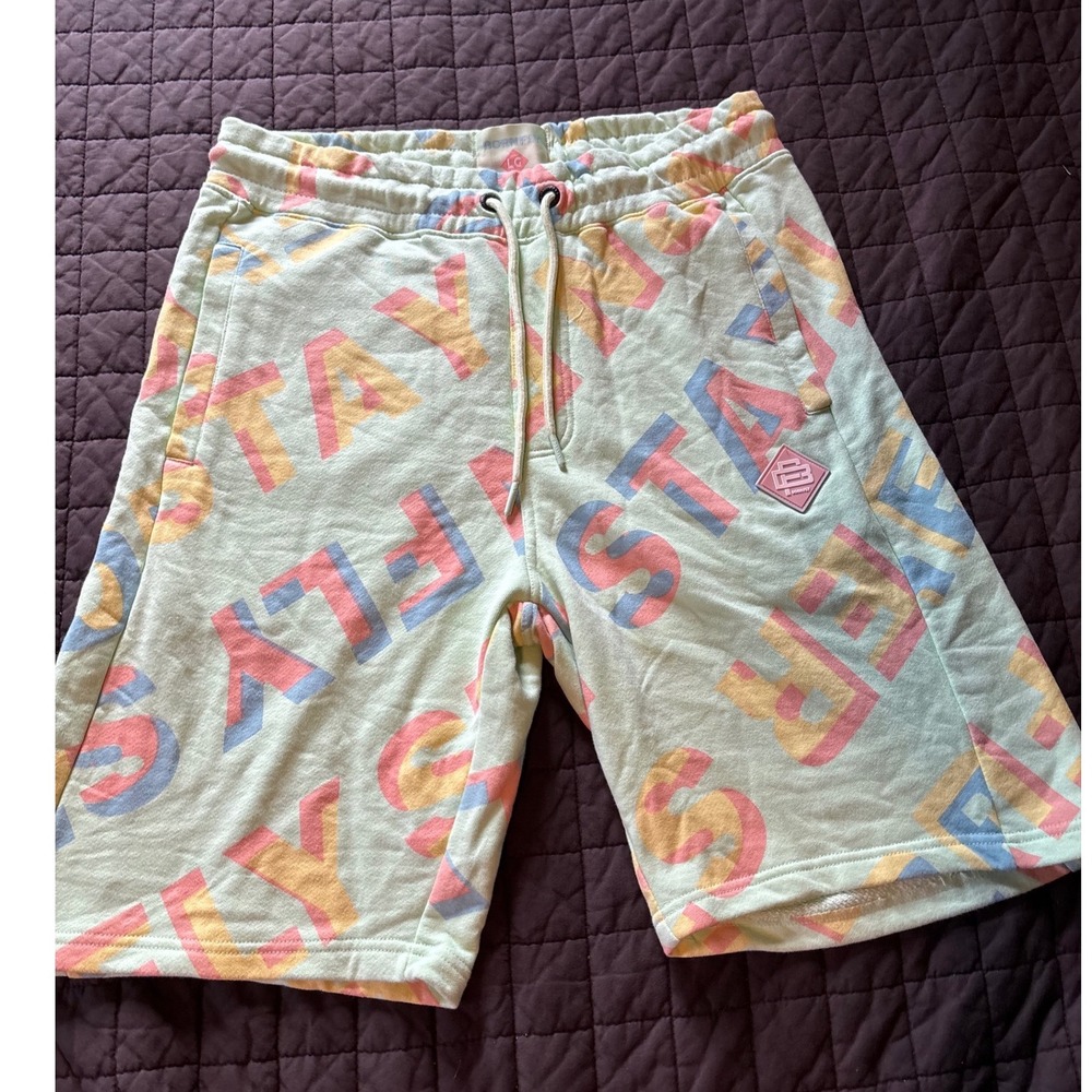 Born Fly Mens Stay Fly Typographic Print Sweat Shorts Mint Green Large
